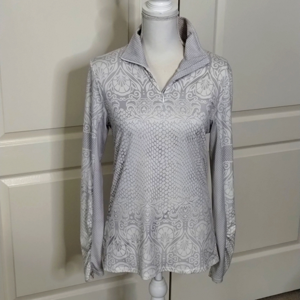 PrAna Athletic quarter zip up  athletic jacket gray white side medium Prana